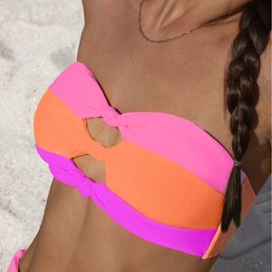 Colorful Strapless Bikini Top And Bottom